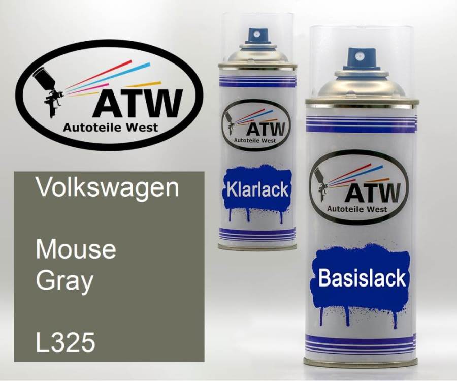 Volkswagen, Mouse Gray, L325: 400ml Sprühdose + 400ml Klarlack - Set, von ATW Autoteile West.